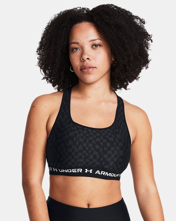 Women's Armour® Mid Crossback Printed Sports Bra, Black, pdpMainDesktop image number 2
